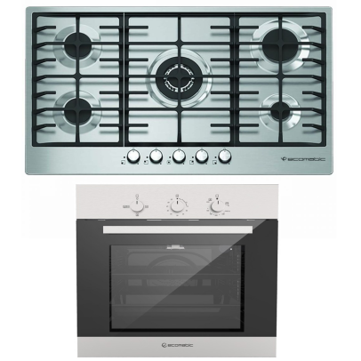 ايكوماتك – مسطح غاز 90 سم + ايكوماتك – فرن غاز بلت ان 60 سم بشواية غاز ومروحة S903C + G6404T